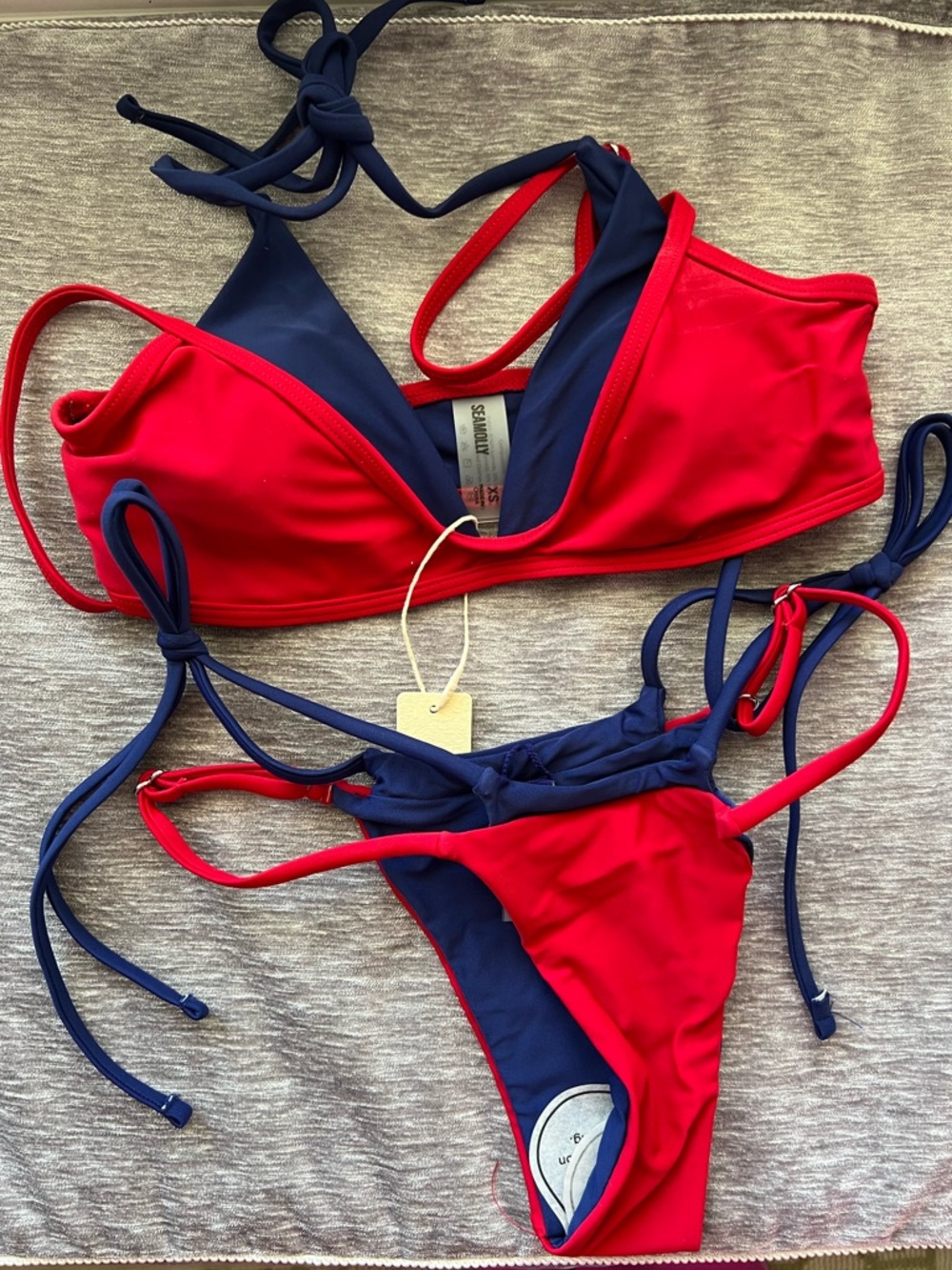 SEAMOLLY COLORBLOCK TWO TONE TIE SIDE DOUBLE LAYER BIKINI SET FOR 4TH OF JULY